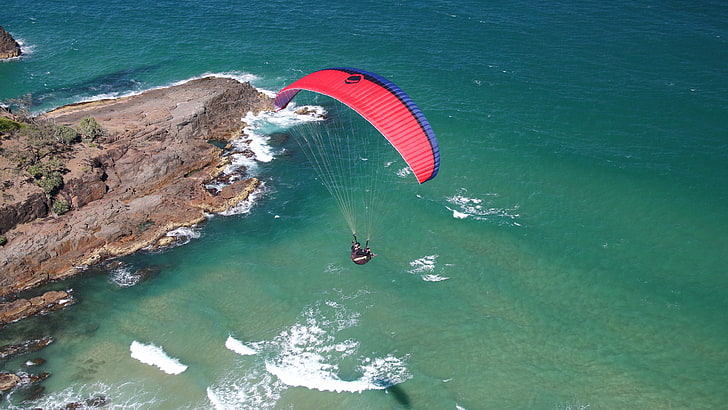 hai to no gensou no grimgar, paragliding, sea, coast, aerial view, rocks, parachutes, HD wallpaper