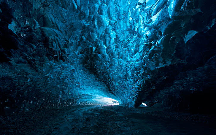 Cave, ice, blue, nature, icicle, dark