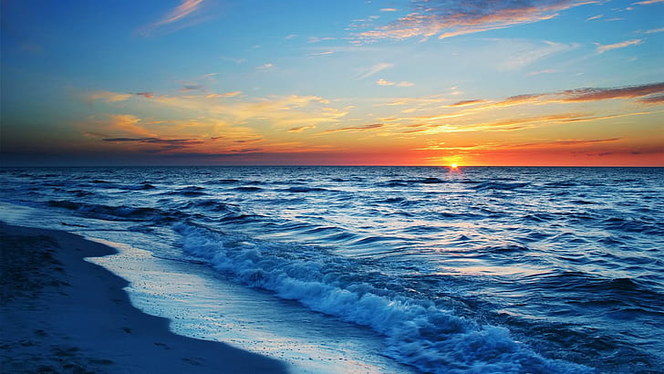 Beach Ocean Sunset HD, natura, ocean, zachód słońca, plaża, Tapety HD