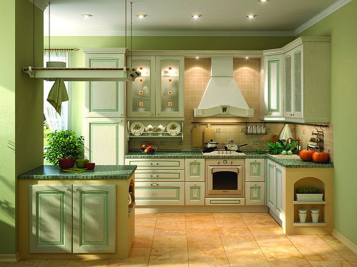 white kitchen cabinet, design, style, room, interior, kitchen, HD wallpaper