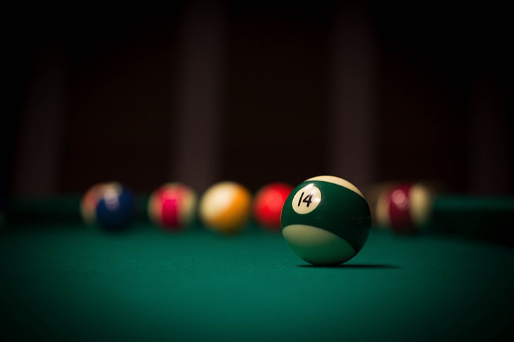 14 pool ball, billiards, ball, cue, HD wallpaper