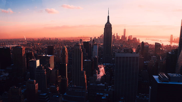 Empire State Building, New York, New York City, building, cityscape, skycrapers, city, Manhattan, sunrise, HD wallpaper