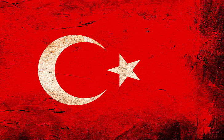 червен и бял звезден печат текстил, Турция, флаг, гръндж, червен, HD тапет