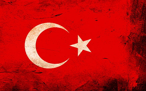 red and white star print textile, Turkey, flag, grunge, red, HD wallpaper HD wallpaper