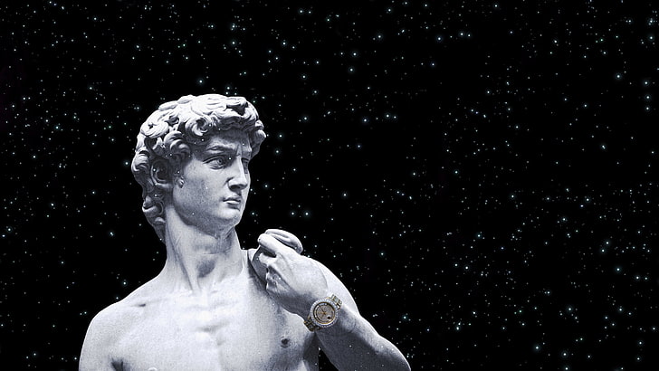 Статуя на Давид, мрамор, Rolex, златен часовник, космос, звезди, HD тапет
