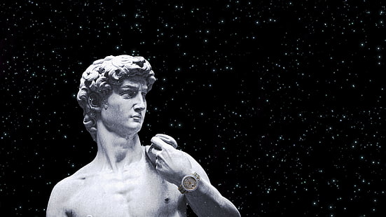 다윗의 동상, 대리석, 롤렉스, 금시계, 우주, 별, HD 배경 화면 HD wallpaper