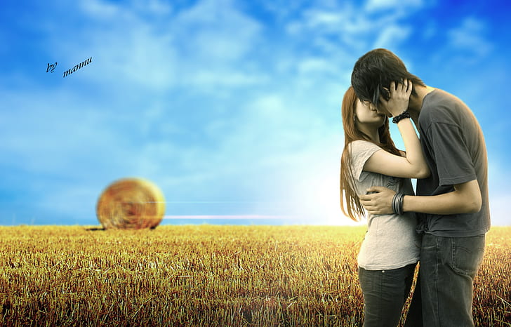 couple, kissing, lovers, HD wallpaper