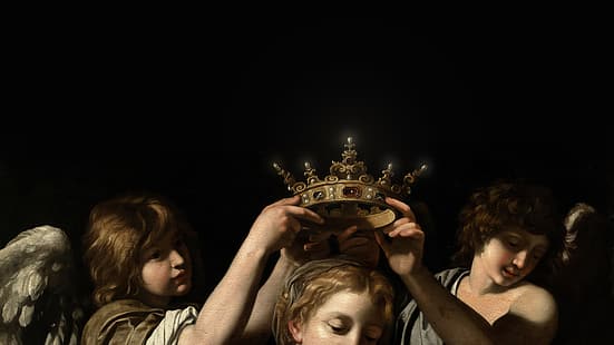 Бартоломео Кавароци, класическо изкуство, произведения на изкуството, ангел, корона, принцеса, кралица (роялти), кралски, барок, HD тапет HD wallpaper