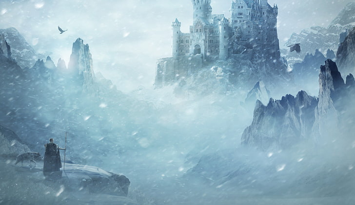 braunes Schloss, Fantasiekunst, Winter, Schloss, HD-Hintergrundbild