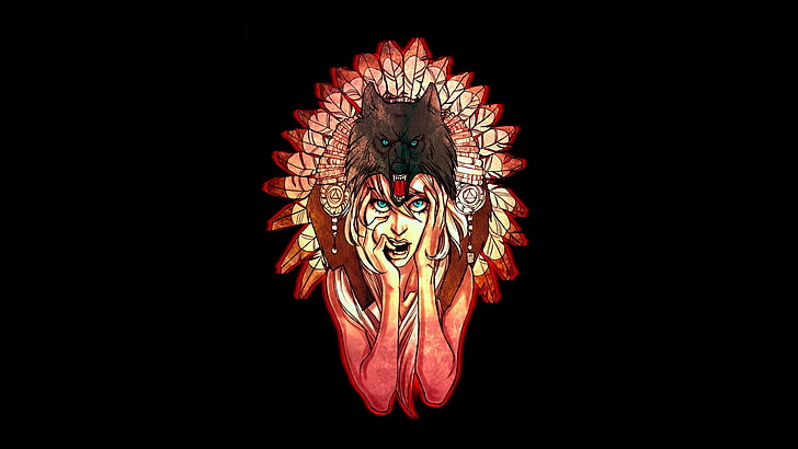 Frau mit Wolfsmaskenkunst, Fantasiekunst, HD-Hintergrundbild