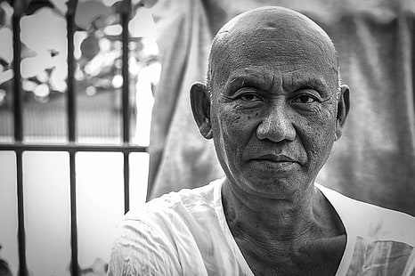 wiek, azja, czarno-biały, starszy, starszy mężczyzna, życie, myanmar, ludzie, portret, mądrość, Tapety HD HD wallpaper