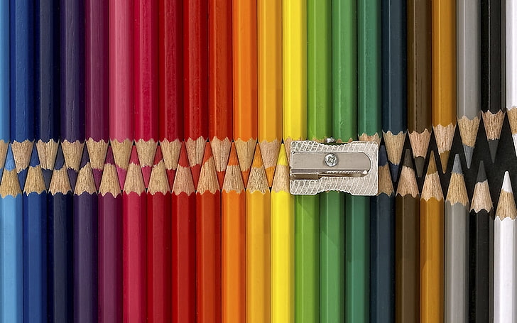 colored pencil lot, colored pencils, set, collection, sharpener, creative, idea, HD wallpaper
