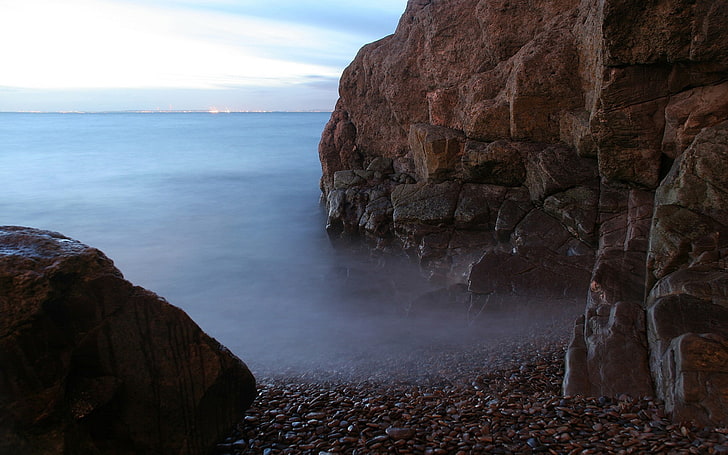 photography, water, sea, coast, rock formation, HD wallpaper