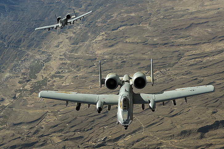 two gray air crafts, airplane, military, Fairchild Republic A-10 Thunderbolt II, Warthog, war, desert, aircraft, military aircraft, HD wallpaper