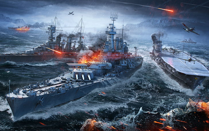 World of Warships, พื้นหลังสุทธิของ wargaming, เรือ, ทะเล, ดาวน์โหลด 3840x2400 World of Warships, วอลล์เปเปอร์ HD