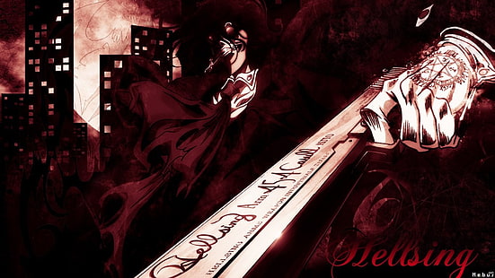 postać z anime trzymająca ilustrację broni, Alucard, Hellsing, Tapety HD HD wallpaper