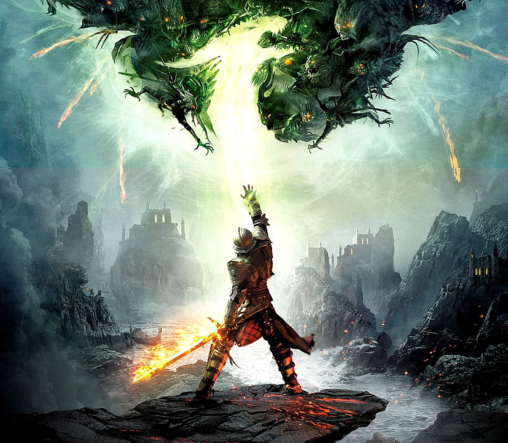رجل يحمل التوضيح بالسيف ، Dragon Age ، Bioware ، ألعاب الفيديو ، RPG ، فن الخيال ، عمل فني ، Dragon Age Inquisition ، Dragon Age: Inquisition، خلفية HD