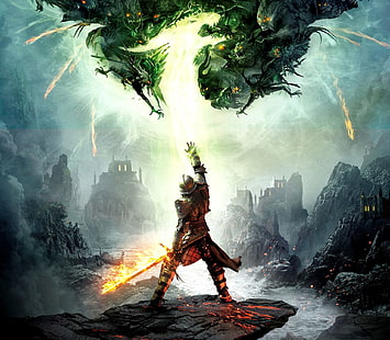 ilustracja mężczyzna trzymający miecz, Dragon Age, Bioware, gry wideo, RPG, fantasy, grafika, Dragon Age Inquisition, Dragon Age: Inquisition, Tapety HD HD wallpaper