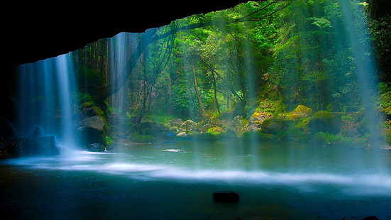 Trevlig bakgrund för bild för vattenfallskrivbord, gröna träd, trevlig, vattenfall, skrivbord, bakgrund, bild, HD tapet HD wallpaper