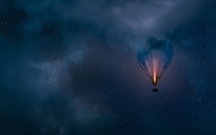черен и оранжев балон, небе, балони с горещ въздух, HD тапет