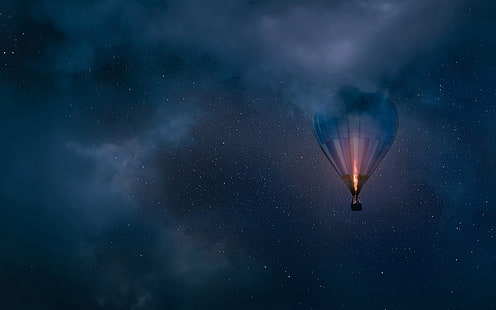 черный и оранжевый воздушный шар, небо, воздушные шары, HD обои HD wallpaper