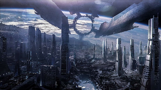Destroyed Citadel, Effect 3, art, space, art, Mass Effect 3, Citadel, space station, Destroyed Citadel, HD wallpaper HD wallpaper