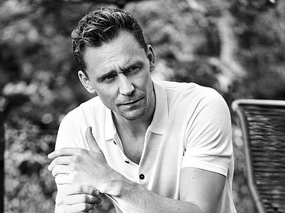 Schauspieler, Tom Hiddleston, Schauspieler, Schwarz und Weiß, Englisch, HD-Hintergrundbild HD wallpaper