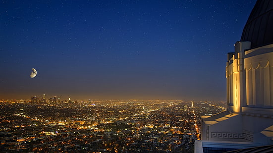 градски сгради, градски пейзаж, град, сграда, светлини, Лос Анджелис, градски светлини, обсерватория, нощ, HD тапет HD wallpaper