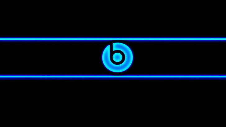 Beats by Dr. Dre лого, синьо, неон, Beats, аудио, HD тапет