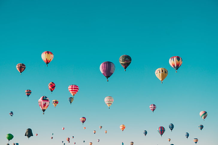 разноцветные воздушные шары, воздушные шары, полёт, небо, HD обои