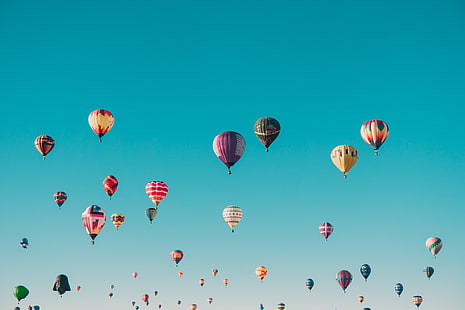Karışık renkli sıcak hava balonu, hava balonları, uçuş, gökyüzü, HD masaüstü duvar kağıdı HD wallpaper