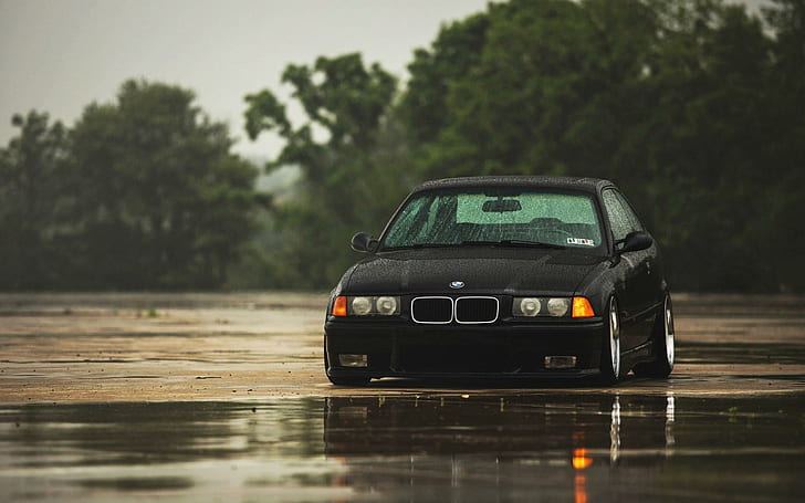 BMW M3 E36 Black Car Rain, черный, дождь, HD обои