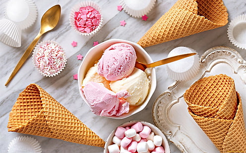 food, sweets, ice cream, waffles, HD wallpaper HD wallpaper