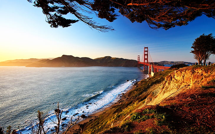 Изглед на мост в Сан Франциско, мост, изглед, Франциско, пътуване и свят, HD тапет