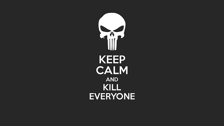 keep calm and kill everyone digital wallpaper, The Punisher, Keep Calm and..., minimalism, gray, HD wallpaper