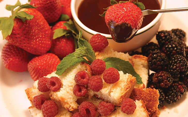 strawberry fruit, blackberries, raspberries, strawberries, tasty, HD wallpaper