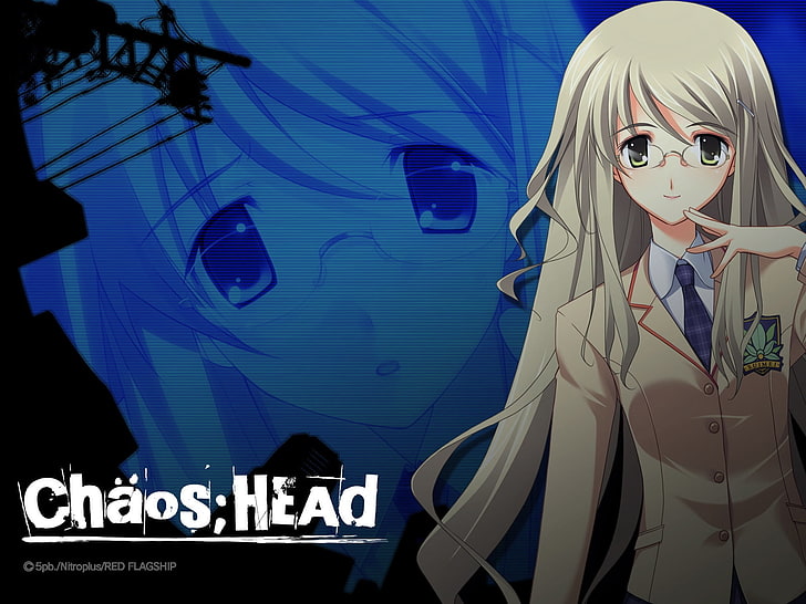Chaos Head poster, chaos, head, kusonoki yua, girl, blonde, glasses, gesture, HD wallpaper