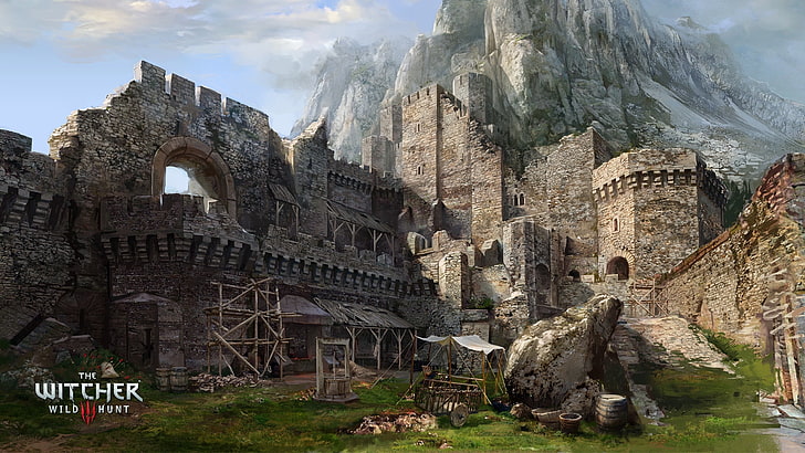 Papel de parede de The Witcher Wild Hunt, a caça selvagem witcher 3, caer morhen, bem, montanha, fortaleza, HD papel de parede