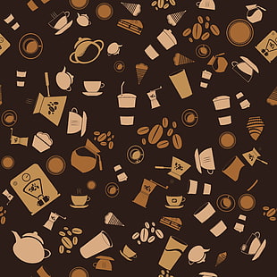 cups illustration, background, vector, coffee, texture, pattern, seamless, HD wallpaper HD wallpaper