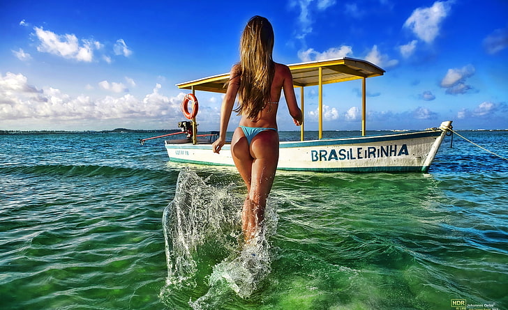 Chica brasileña, parte inferior de bikini azul para mujer, Chicas, Chica, Brasileña, Fondo de pantalla HD