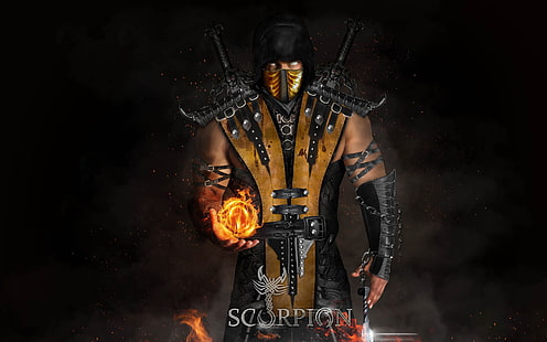 แมงป่องจากภาพประกอบ Mortal Kombat, Scorpion (ตัวละคร), Mortal Kombat, วิดีโอเกม, วอลล์เปเปอร์ HD HD wallpaper