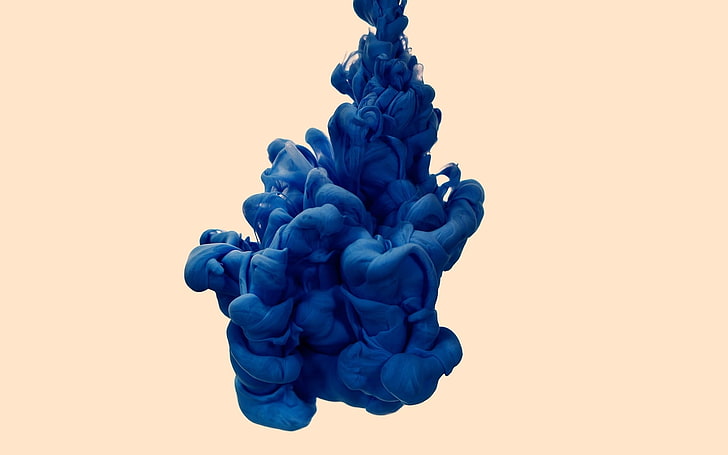 blue liquid, blot, paint, blue, smoke, clot, HD wallpaper