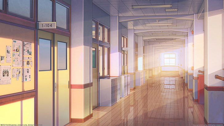 anime di dalam sekolah, sinar matahari, jendela, ruang kelas, Anime, Wallpaper HD