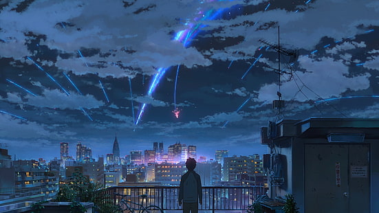 Makoto Shinkai, Kimi no Na Wa, noche estrellada, cometa, Fondo de pantalla HD HD wallpaper