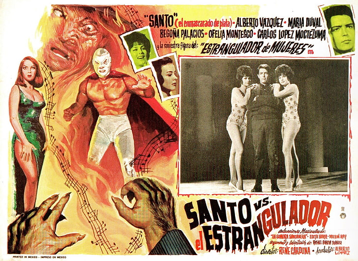 hombre vestido con ilustración de capa, Santo vs el Estrangulador, carteles de cine, películas B, Lucha Libre, Fondo de pantalla HD