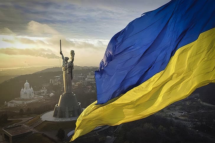 Ukraina, flagga, monument, andra världskriget, Kiev, HD tapet