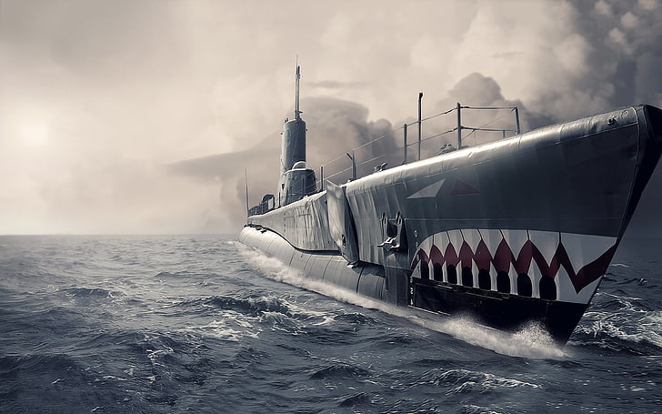 Подводная лодка Ocean Art, серый линкор обои, Война и армия, Подводная лодка, война, арт, океан, армия, HD обои