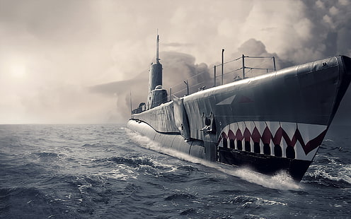 潜水艦オーシャンアート、灰色の戦艦の壁紙、戦争＆軍、潜水艦、戦争、アート、海、軍、 HDデスクトップの壁紙 HD wallpaper