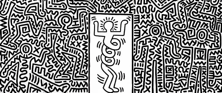  Keith Haring, acrylic, pop art, cotton, fabric, drawing, HD wallpaper HD wallpaper