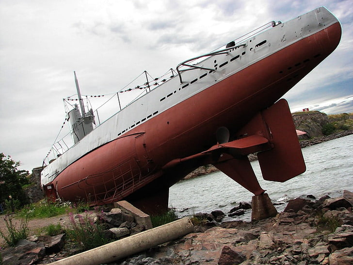 perahu merah dan hitam, kapal selam, militer, kendaraan, Wallpaper HD